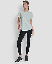 Dkny Sport Women's Embroidered Crewneck Logo Roll-Sleeve Top