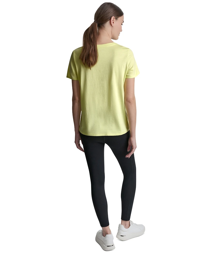 Dkny Sport Women's Rhinestone Varsity Logo Relaxed Fit Pull-On T-Shirt