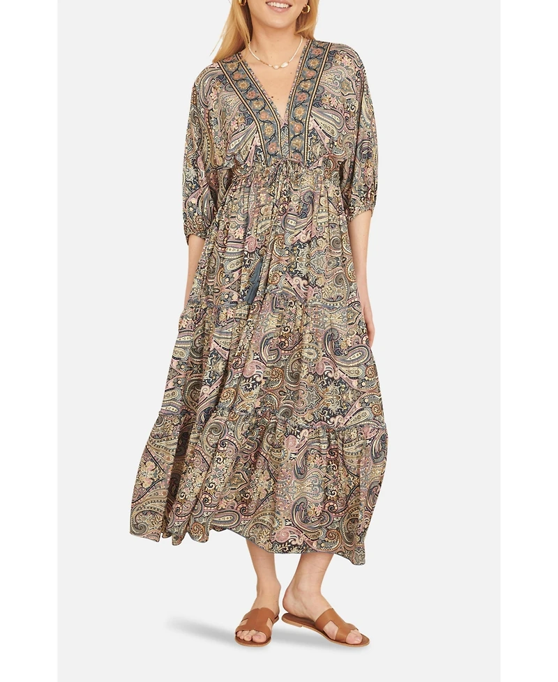 Yumi Women's Paisley Print Midi Kimono Dress