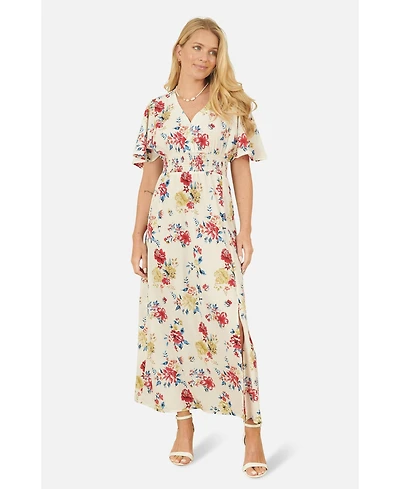 Yumi Women's Ruched Waist V-Neck Midi Dress