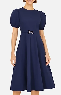 Yumi Women's Buckle Detail Short Sleeve Skater Dress