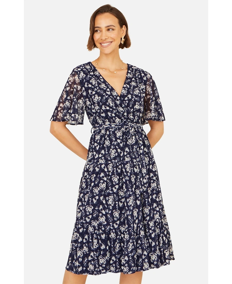 Yumi Women's Floral Mesh Wrap Dress