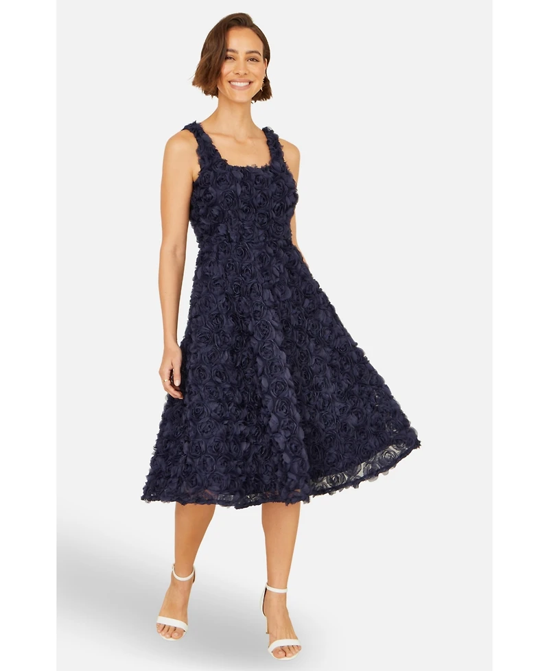 Yumi Women's Applique Floral Skater Dress