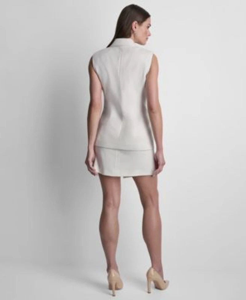 Dkny Womens Sleeveless Basketweave Button Front Vest Basketweave Short Skirt
