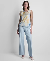 Dkny Women's Printed Asymmetric Neck Sleeveless Top