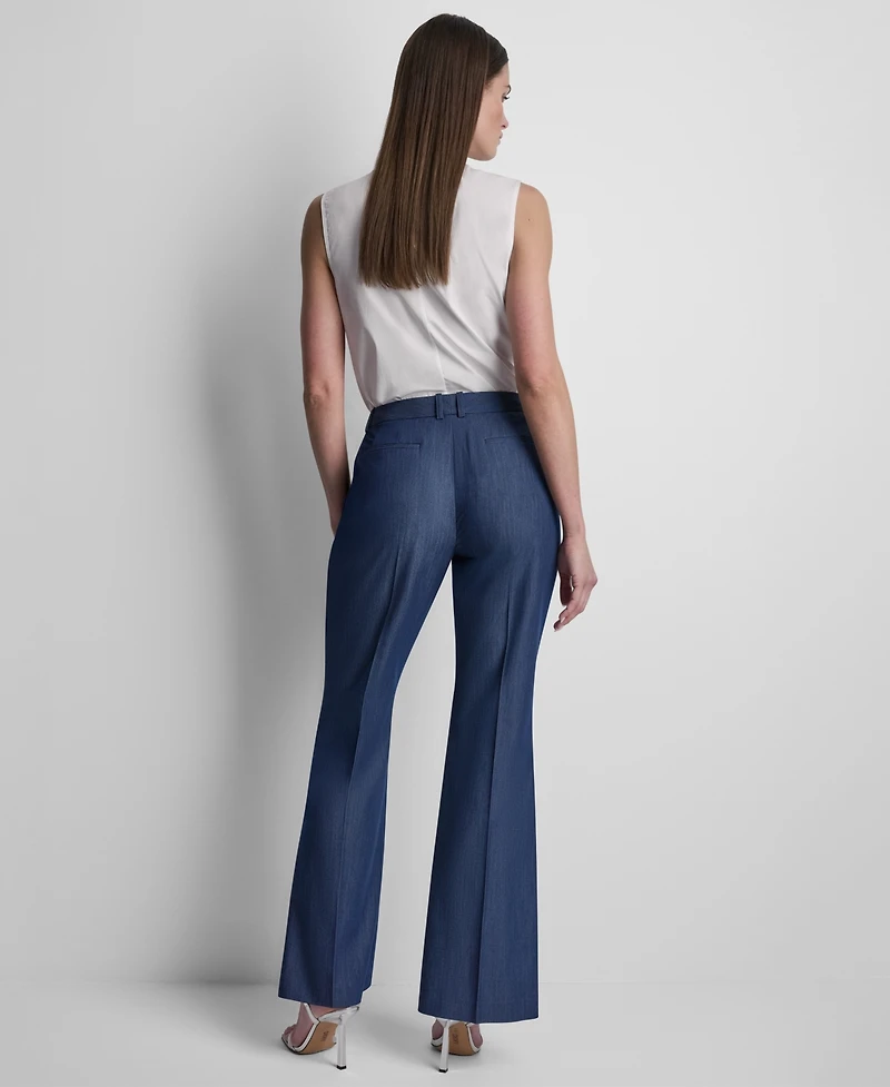 Dkny Women's Denim Pintuck Flared Trousers