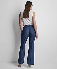 Dkny Women's Denim Pintuck Flared Trousers