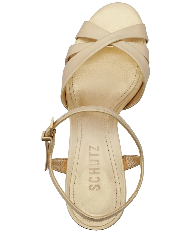 Schutz Women's Keefa Raffia High Block Dress Sandals