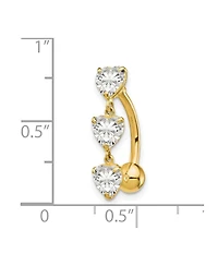 Solid 10k Yellow or White Gold 14g 5mm Triple Heart Cubic Zirconia Belly Ring Dangle