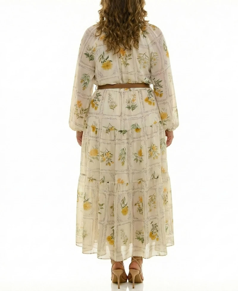 Taylor Plus Long-Sleeve Belted Maxi Dress