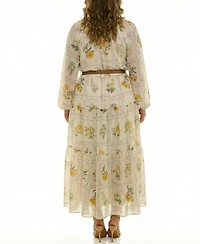 Taylor Plus Long-Sleeve Belted Maxi Dress