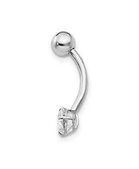 Curata Jewelry Solid 10k Yellow or White Gold 14g 5mm Round Cubic Zirconia Belly Ring Dangle