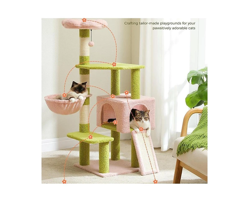Aostirmotor 47.2" Cat Tree with Sisal-Covered Scratching Posts, Multi-Level Climbing Tower for Indoor Cats