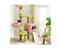 Aostirmotor 47.2" Cat Tree with Sisal-Covered Scratching Posts, Multi-Level Climbing Tower for Indoor Cats