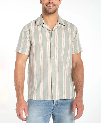 Liverpool Los Angeles Men's Short-Sleeve Button-Up Stripe Camp Shirt