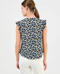 Anne Klein Essentials Petite Short-Sleeve V-Neck Button-Front Top