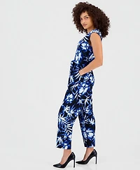 Anne Klein Essentials Petite Printed Tie-Waist Jumpsuit
