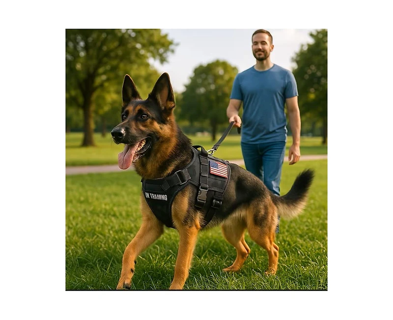 ProMounts Durable Tactical Dog Harness for Medium and Large Breeds, Featuring an Adjustable Vest with Handle, Metal Buckle, Camouflage Patches