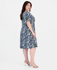 Connected Plus Surplice-Neck Short-Sleeve Dress