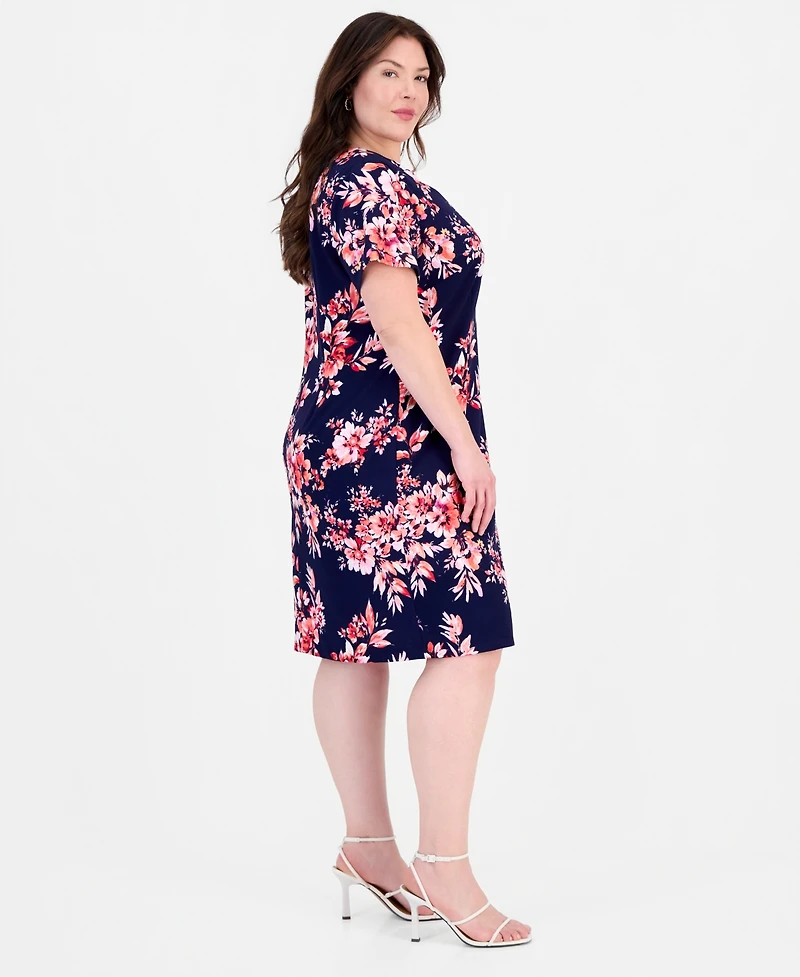 Connected Plus Printed Cutout-Neck Sheath Dress