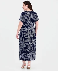 Robbie Bee Plus Printed Faux-Wrap O-Ring Dress