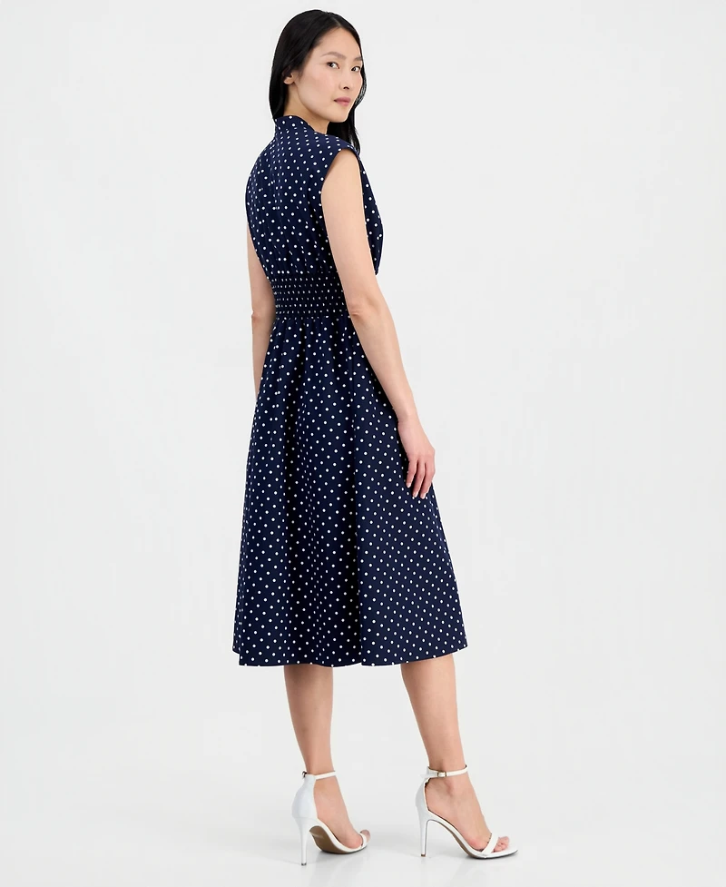 Sandra Darren Petite V-Neck Zip-Front Cotton Midi Dress