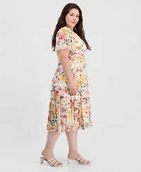 Sandra Darren Plus Tiered Flutter-Sleeve Dress