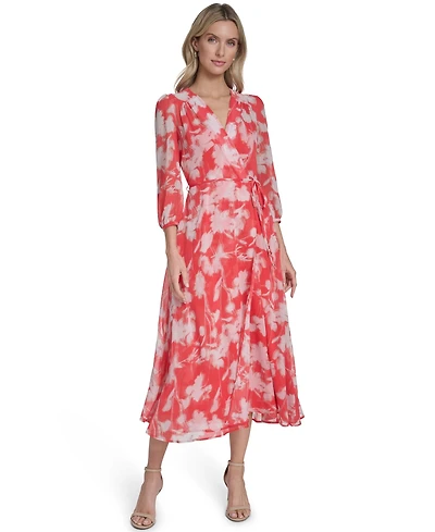 Calvin Klein Women's 3/4-Sleeve V-Neck Midi Dress