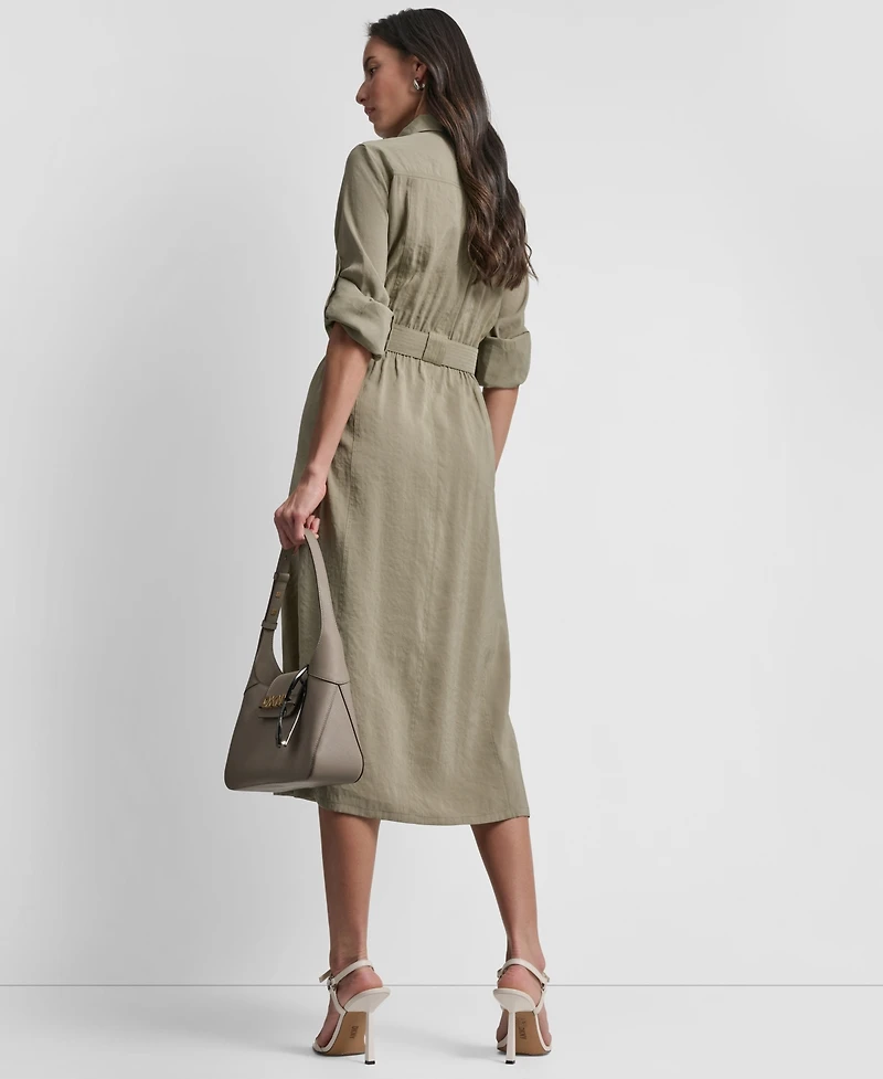 Dkny Women's Long-Sleeve Collared Roll Tab Fuji Cargo Dress