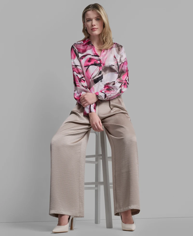 Dkny Women's Geometric Print Collared Shirt