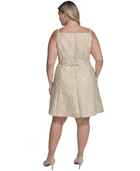 Vince Camuto Plus Brocade Square Neck Sleeveless Dress