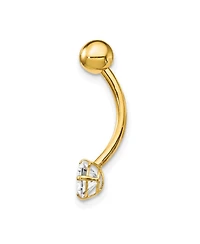 Curata Jewelry Solid 10k Yellow or White Gold 14g 5mm Round Cubic Zirconia Belly Ring Dangle