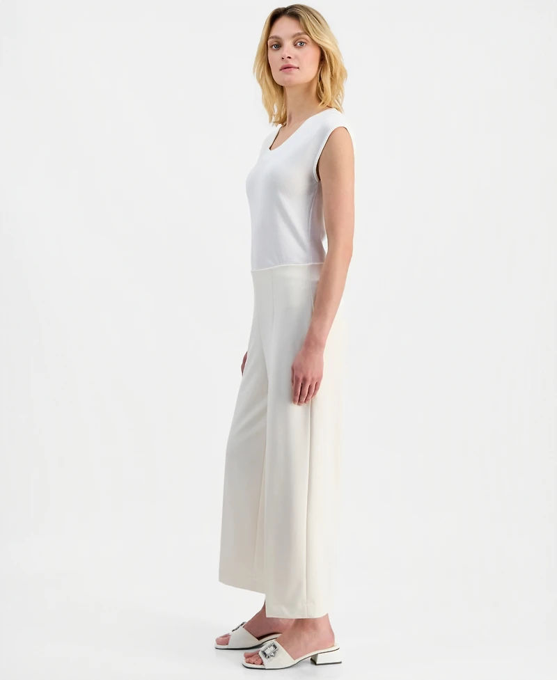 Anne Klein Petite High-Rise Wide-Leg Crop Pants