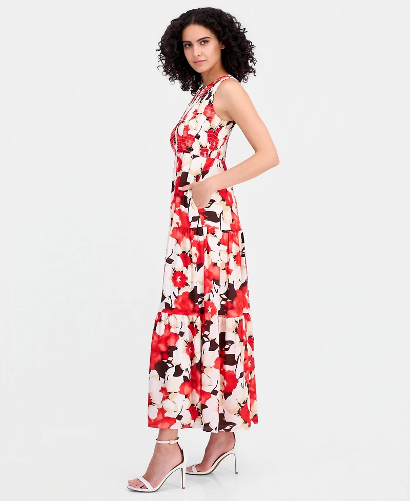 Anne Klein Petite Smocked Bodice Sleeveless Maxi Tier Dress