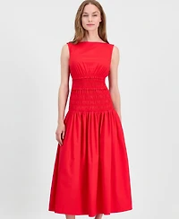Anne Klein Petite Smocked Boat Neck Midi Dress