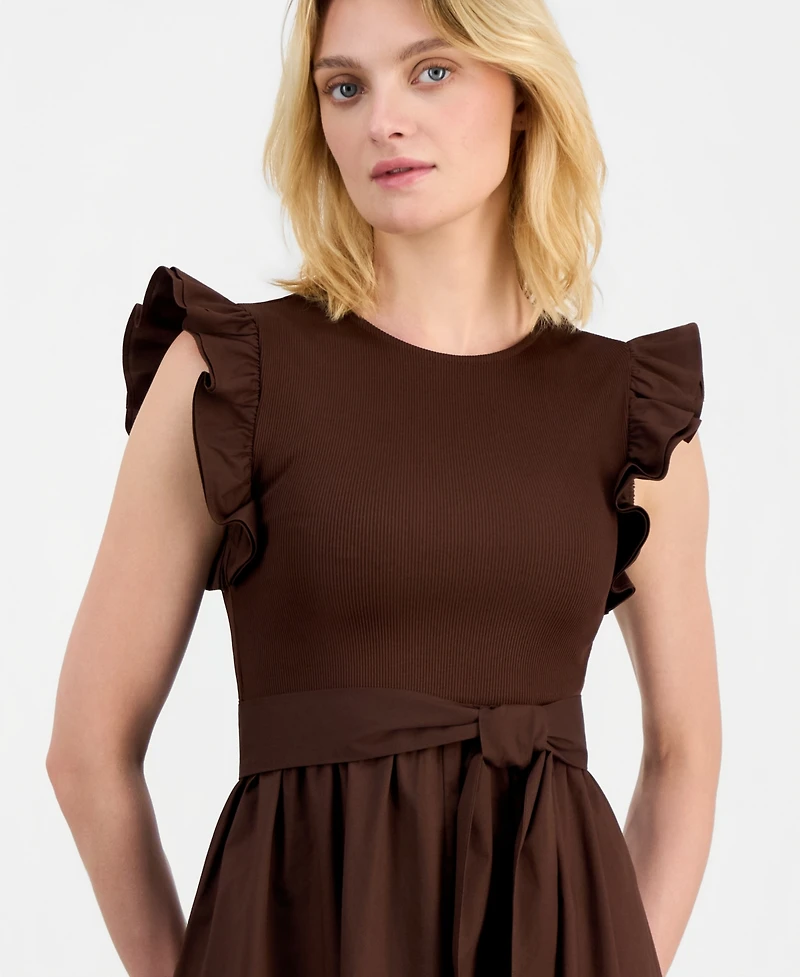Anne Klein Women's Mixed Knit Woven Midi Dress
