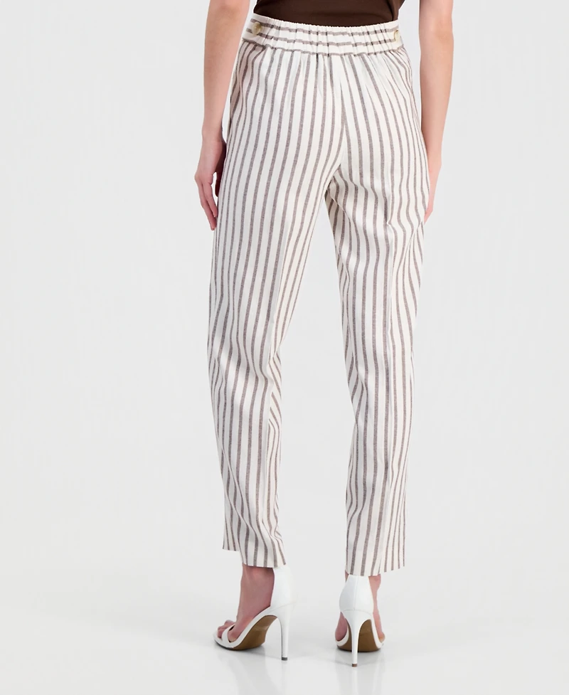 Anne Klein Women's Linen-Blend Striped Pull-On Pants