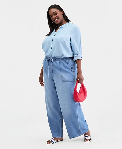 On 34th Trendy Plus Size Drawstring-Waist Wide-Leg Jeans, Macy's Exclusive