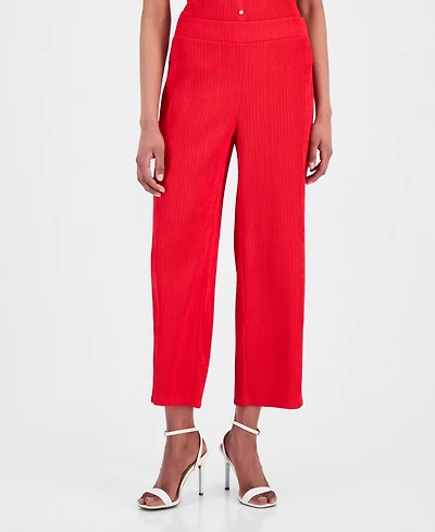 Anne Klein Women's Crinkle-Knit Pull-On Wide-Leg Pants