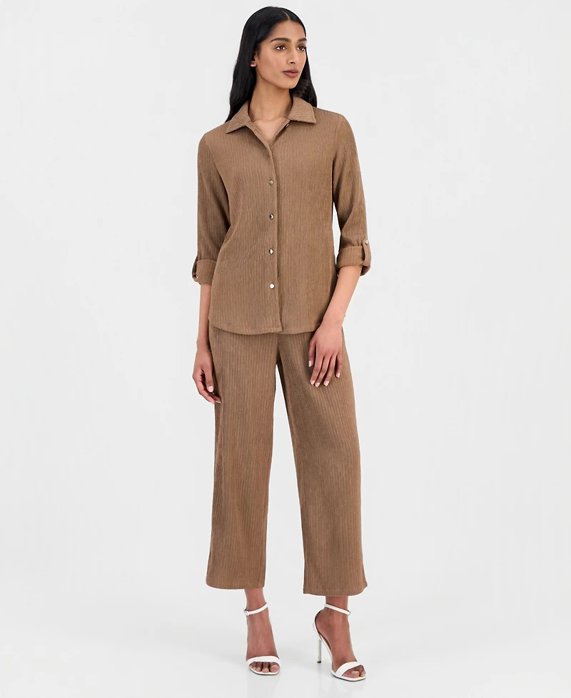 Anne Klein Women's Textured Roll-Tab Shirt