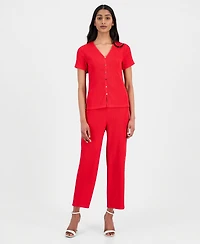 Anne Klein Women's Crinkle-Knit Pull-On Wide-Leg Pants