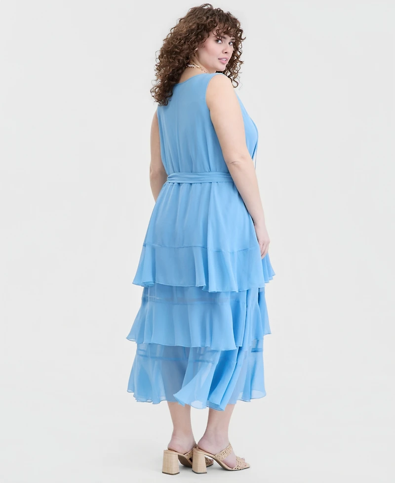 On 34th Trendy Plus Size Tiered Tie-Belt Maxi Dress, Macy's Exclusive