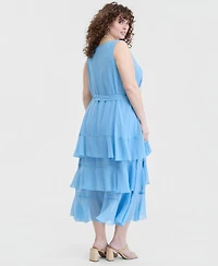 On 34th Trendy Plus Size Tiered Tie-Belt Maxi Dress, Macy's Exclusive