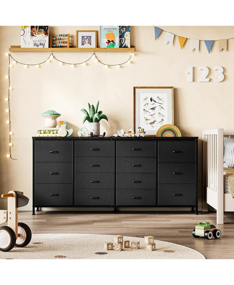 gaomon 63" W Long Fabric Dresser Tv Stand with 14 Drawers and Power Outlets, for 65–75 Inch TVs