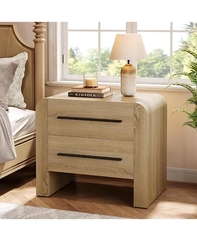 Tribesigns Nightstand with 2 Drawers, 27.55" Night Stand with Storage, Modern Curved Bedside Table with Metal Handles