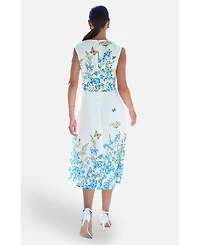 Yumi Women's Butterfly Print Midi Wrap Dress