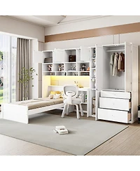 Streamdale Furniture Wooden Twin Platform Bed with Desk, Wardrobe, Cabinets, Drawers, Shelves