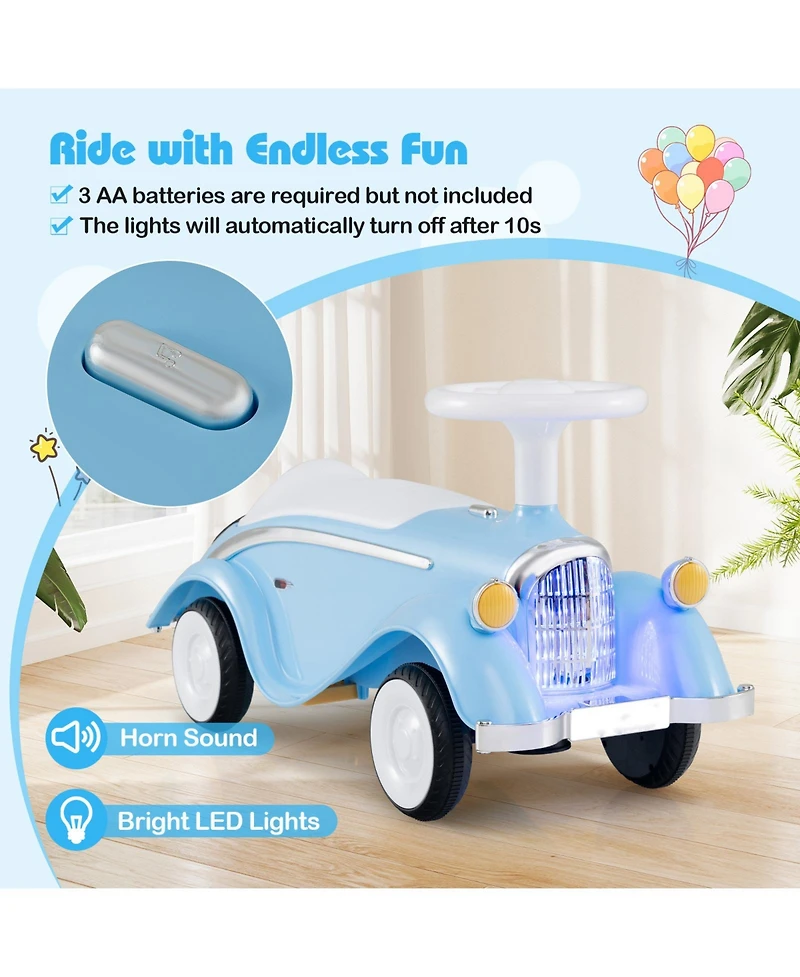 Slickblue Toddler Ride On Toy Classic Sliding Car with Horn & Led Headlight