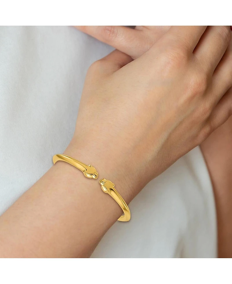 Curata Jewelry Solid 18k Gold Panther Head Hinged Cuff Stackable Bangle Cuff Bracelet