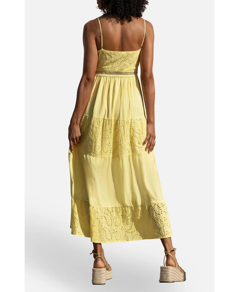 Yumi Women's Cotton Lace Trim Midi Dress